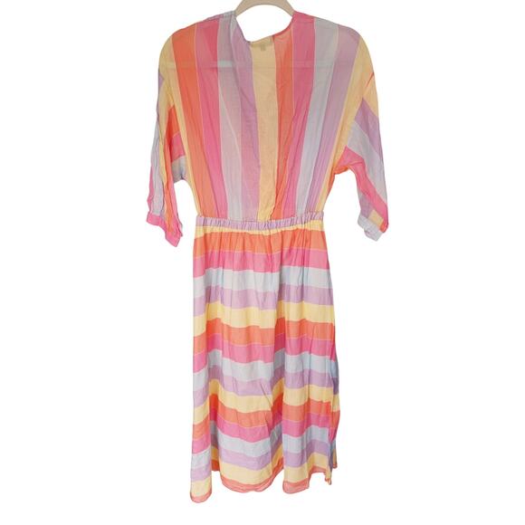 Tara Jarmon Rainbow Stripe Midi Dress Small Dopamine Dressing Parisian Pastel - Picture 3 of 9